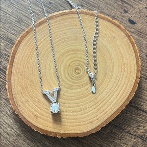 Silver Necklace with Moissanite V Pendant